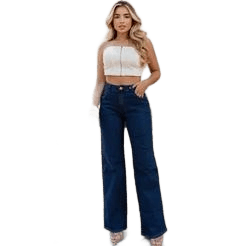Calça Jeans Wide Leg Lycra Premium Cintura Alta Blogueira