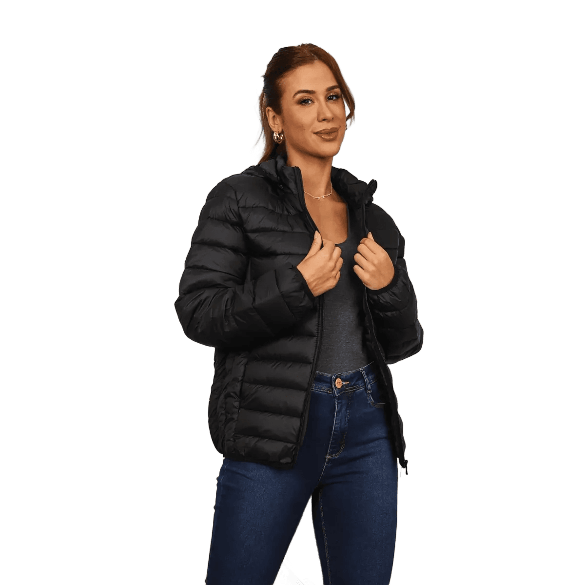 Jaqueta Feminina Puffer Bobojaco Nylon Impermeável Capuz