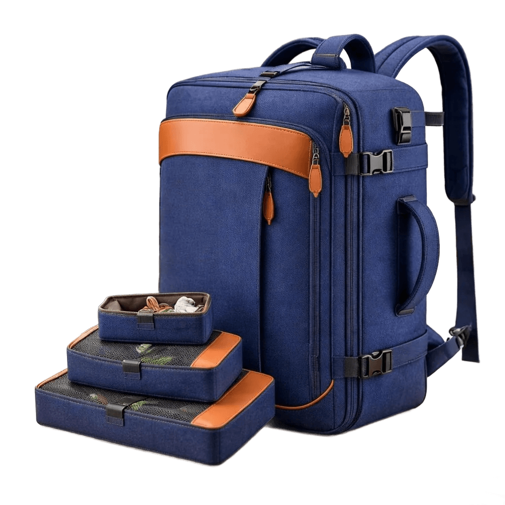 Mochila Viagem 40l Mochila Para Avião Expansível Necessaire Azul Liso
