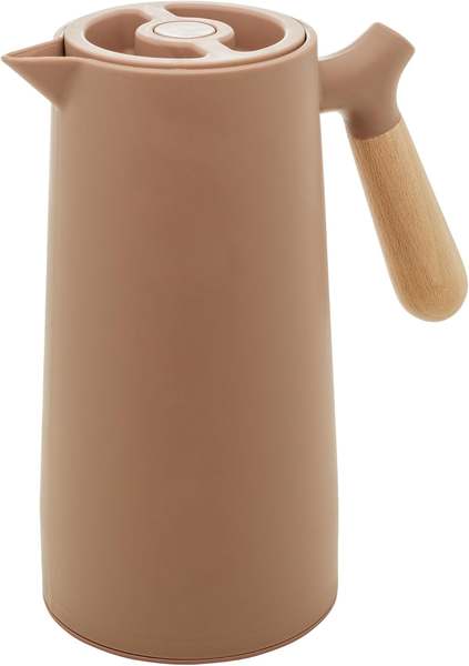 Wolff - Garrafa Térmica De Plástico Com Cabo De Madeira Nórdica 1l Rosa - Mesa Posta - Itens Para Casa - Utensílios De Cozinha - Perfeita Para Café E Chá