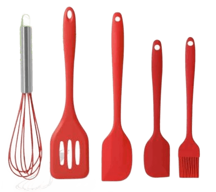 Kit 5 Utensílios de Cozinha em Silicone Premium – 5 Peças com Fuê, Alta Resistência ao Calor, Não Risca Panelas, Livre de BPA, Ideal para o Dia a Dia KOALAECOM® (Vermelho)