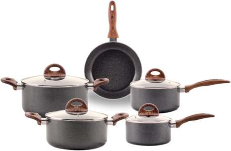 Brinox - Jogo de Panelas Antiaderente Ceramic Life 5 Peças com Fundo de Indução Smart Plus - Granito