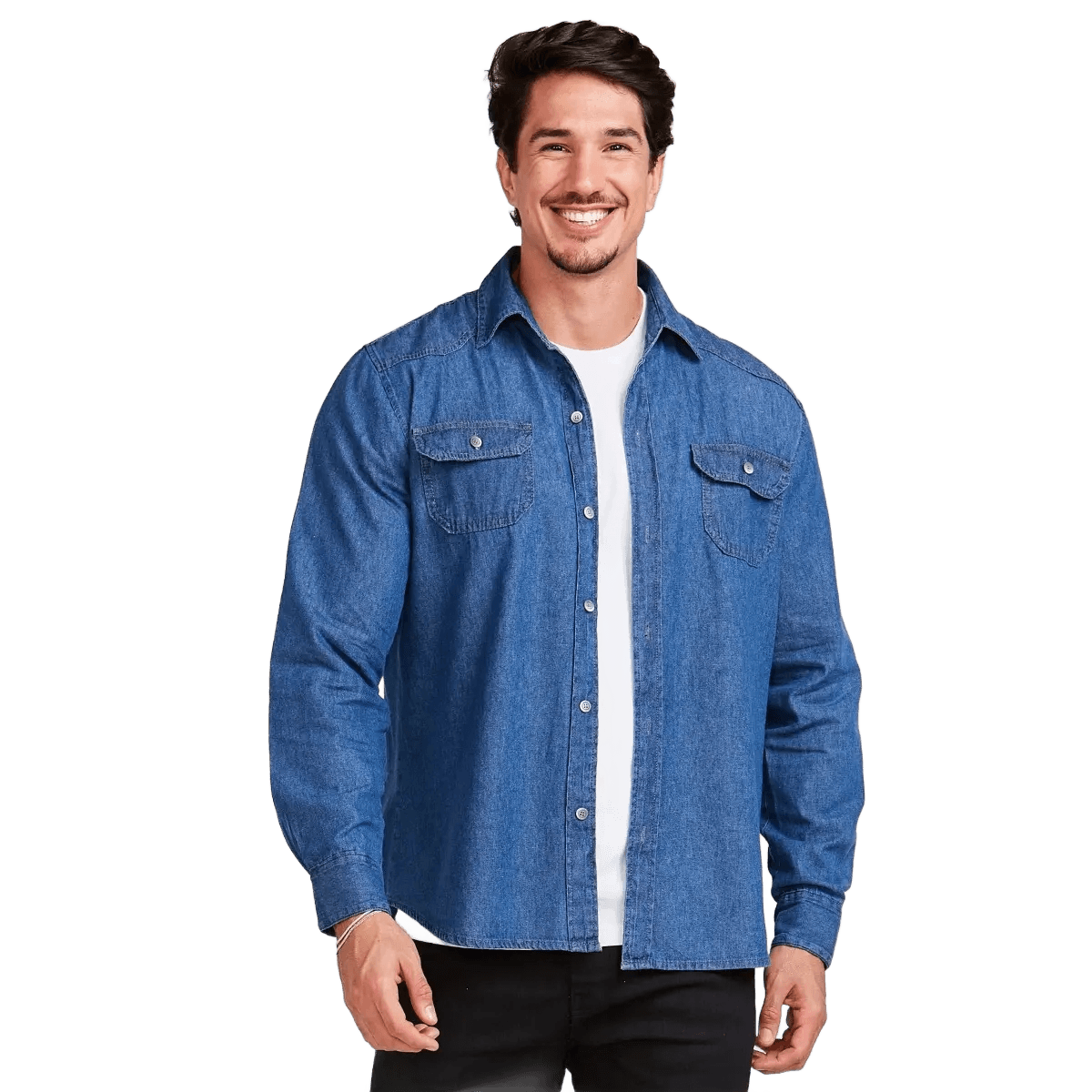 Camisa Social Masculina Jeans Manga Longa Long Fit Slim Luxo