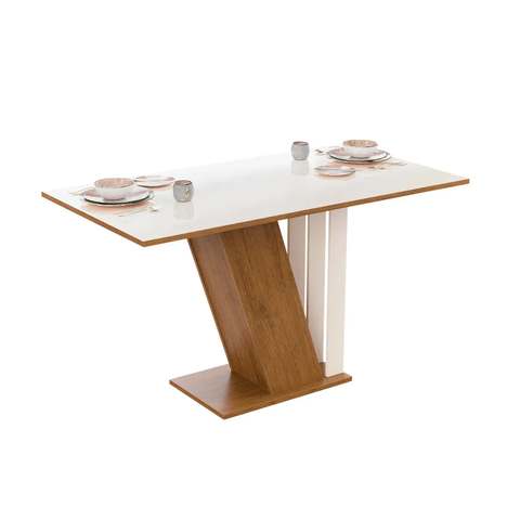 Mesa De Jantar Com 4 Cadeiras Estofadas Com Tampo Em MDF Semelhante Vidro Para Cozinha Cor Mel Off Emilly