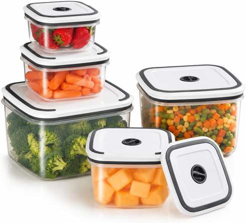 Kit 5 Potes Herméticos Transparentes Plástico Tampa Vedante Livre De Bpa Empilháveis 360ml A 2300ml Para Freezer E Micro-ondas