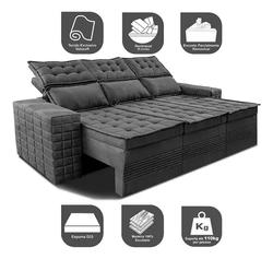 Sofá 3 Lugares Retrátil E Reclinável Cama Inbox Senses 2,00m Velusoft Cinza