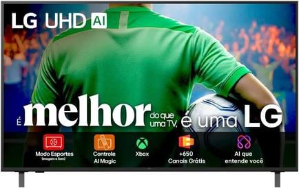 Smart TV 4K 75" LG UHD 75UA85 Processador α7 AI Ger8 4K Super Upscaling Google Cast Alexa Integrado Controle AI Smart Magic WebOS 25