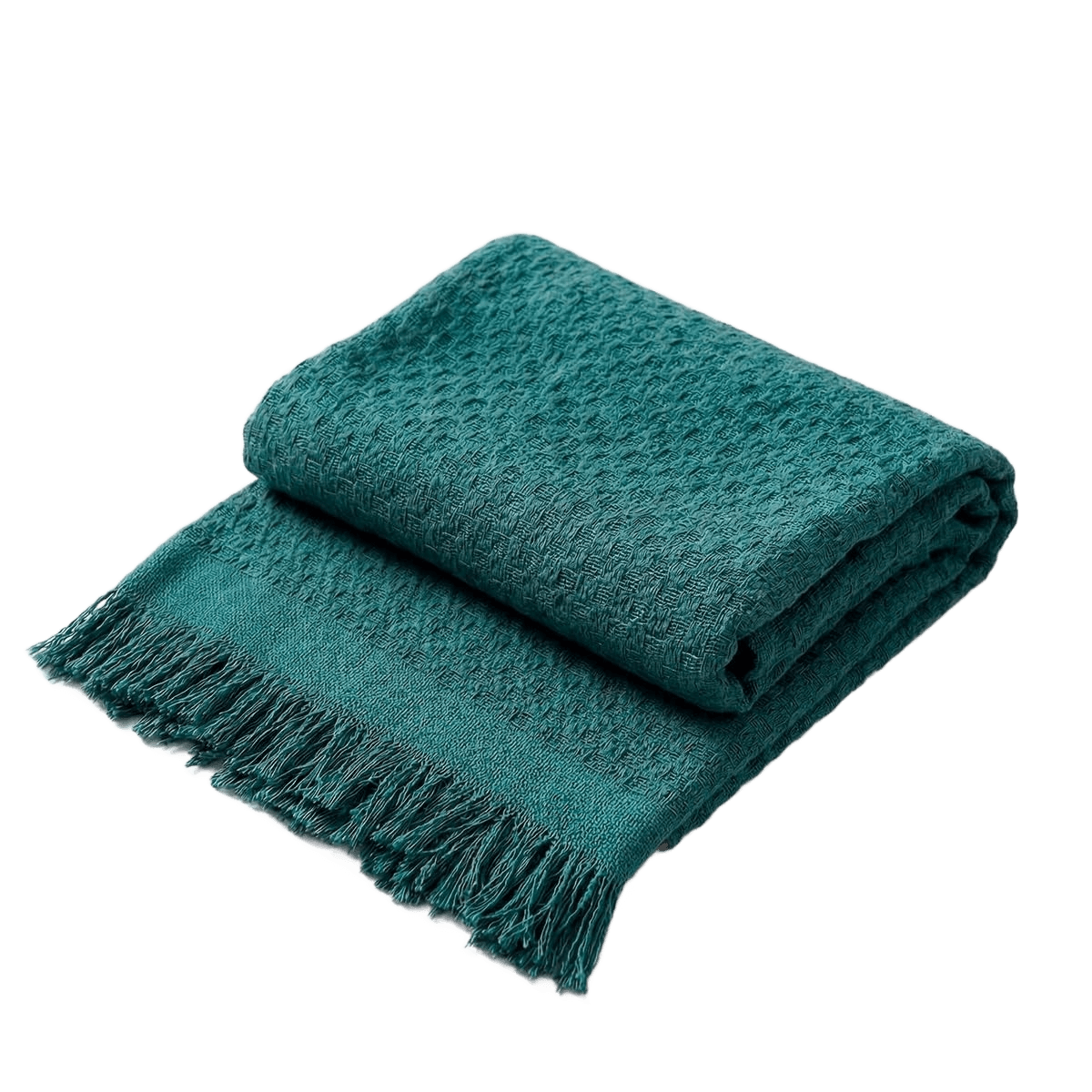 Decolab Manta para Sofá em Algodão com Franjas Artesanais | Cobertor Decorativo para Sofa, Poltrona e Cama | Estilo Boho Chic (Verde-musgo)