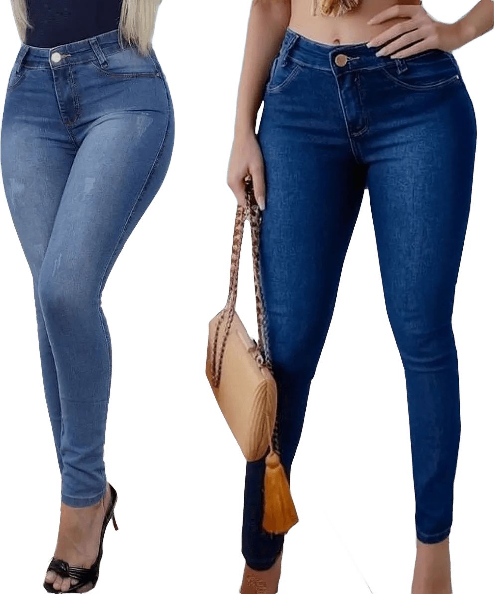 Kit 2 Calças Jeans Cós Alto Com Lycra Roupas Femininas
