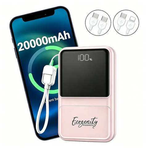 Power Bank 20000 mAh Universal com Carga Rápida 22.5W e 2 Cabos Integrados