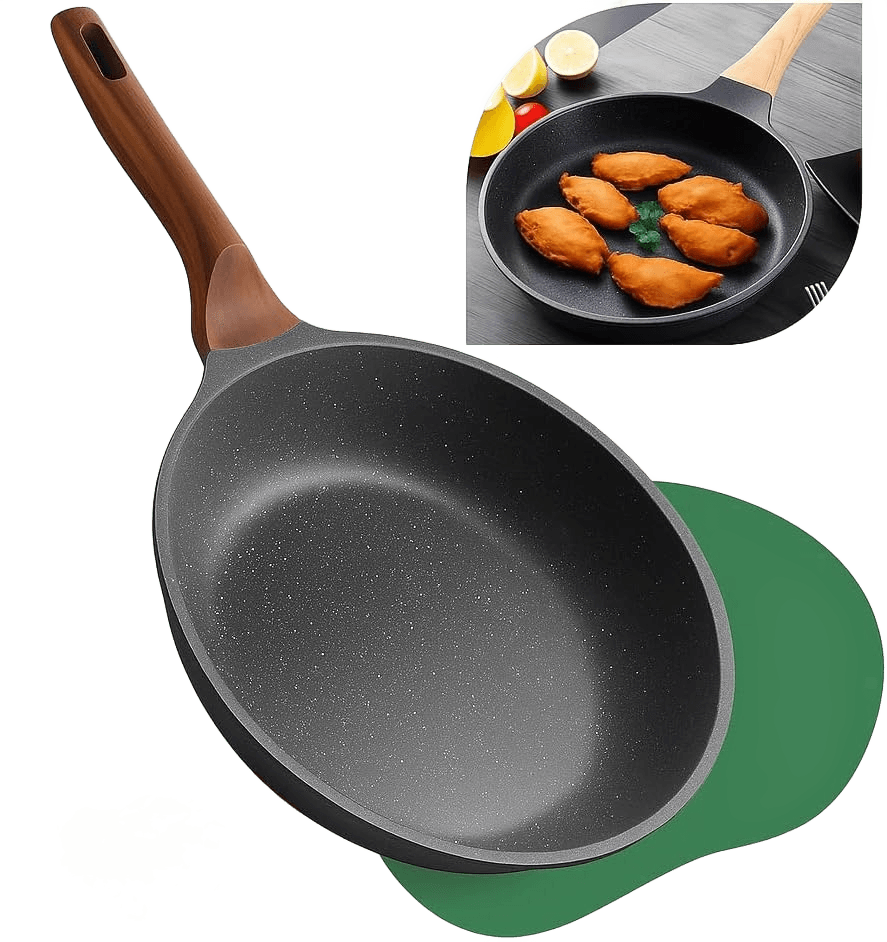 Frigideira Grande 24cm Em Cerâmica Cabo De Madeira Fundo Indução Fogão a Gás Elétrico e Indução Saudável Frita Sem Usar Óleo Durável Premium