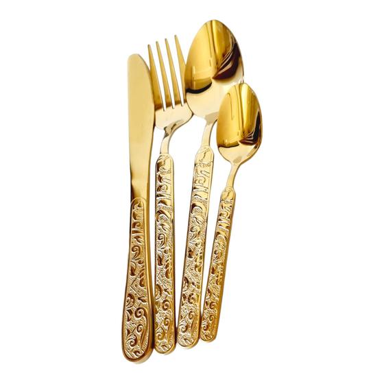 faqueiro-de-inox-de-luxo-talheres-dourado-cabo-egipcio-24pc-stainless-steel - Imagem