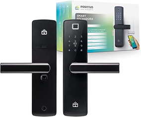 Smart Fechadura Digital Wi-Fi de Embutir Positivo Casa Inteligente, Abertura por Senha, Biometria, Tag, Chave e Aplicativo, Preta com Maçaneta