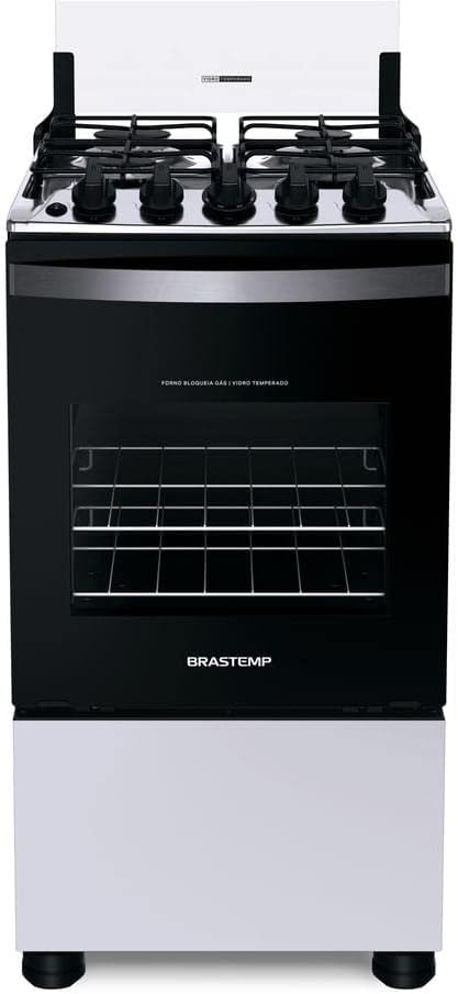 Fogão Brastemp 4 Bocas Branco com Duas Prateleiras com Alturas Ajustáveis - BFO4NBB Bivolt