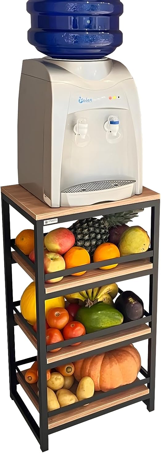 fruteira-chao-cozinha-com-tampo-em-mdf-triplo-estante-multifuncional-3-andares-sd-3300-preto-design-industrial-organizador-slin - Imagem