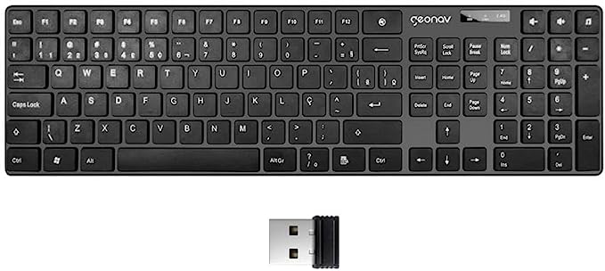 geonav-teclado-sem-fio-108-teclas-alfanumerico-padrao-abnt2-teclas-baixas-e-macias-ergonomico-com-inclinacao-indicador-de-bateria-oftcw01-preto - Imagem