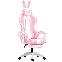 Cadeira gamer fofa com orelhas de coelho, com apoio de pés e apoio de cabeça (Roxo)