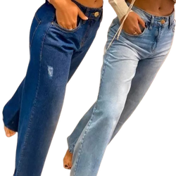 kit-2-calcas-pantalona-feminina-perna-larga-nova-moda-mulher - Imagem