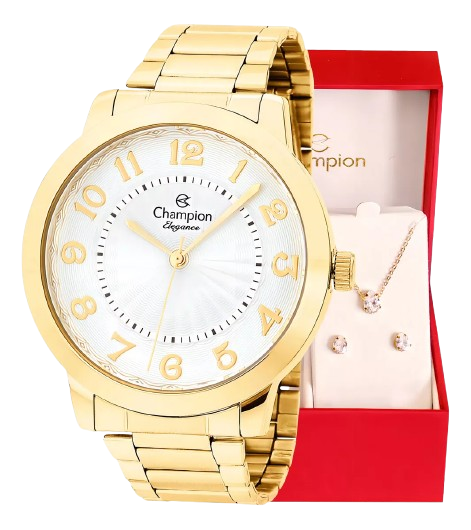 relogio-de-pulso-champion-cn25118-com-corpo-dourado-analogico-para-feminino-fundo-branco-com-correia-de-aco-inoxidavel-cor-dourado-agulhas-cor-dourado-subdials-de-cor-dourado-ponteiro-de-minutossegundos-preto-bisel-cor-dourado - Imagem