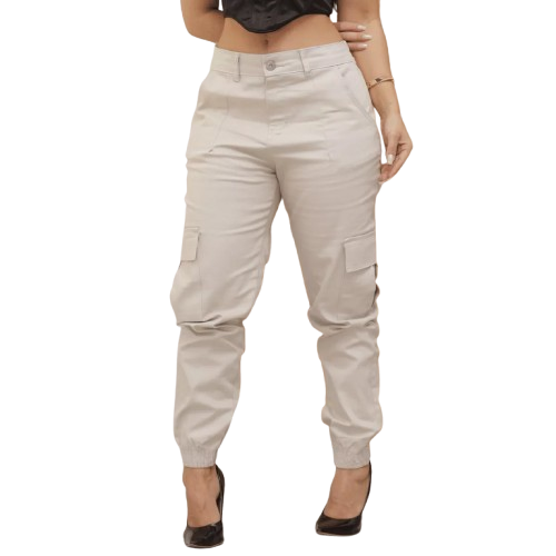 calca-cargo-jogger-jeans-feminina-cintura-alta-com-lycra - Imagem
