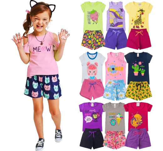 kit-conjunto-infantil-menina-verao-08-pecas-envio-imediato - Imagem