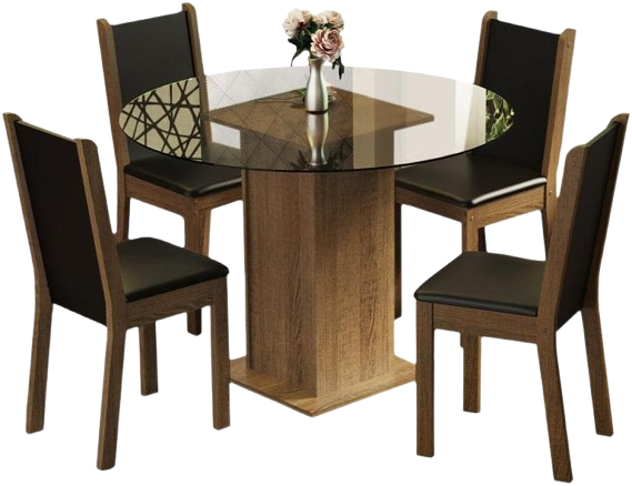 conjunto-sala-de-jantar-madesa-nanda-mesa-tampo-de-vidro-redondo-4-cadeiras-rusticpreto - Imagem