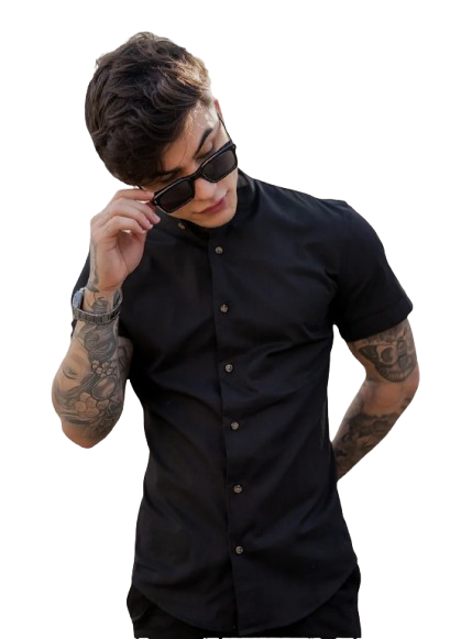 camisa-social-masculina-manga-curta-gola-padre-slim-premium - Imagem
