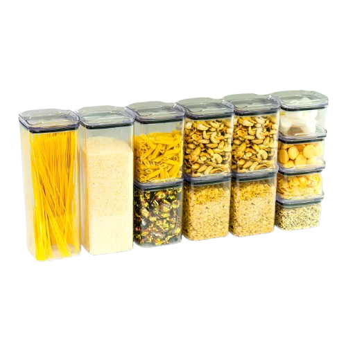 Kit 12 Potes Herméticos Porta Mantimentos Quadrado Cozinha Cor Preto