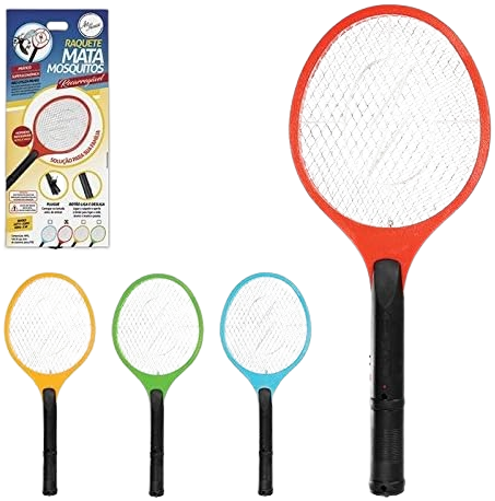 Raquete Elétrica Recarregável Bivolt 110/220v Mata Pernilongos, Mosquito E Insetos Em Geral Com Botão De Segurança E Led Indicador
