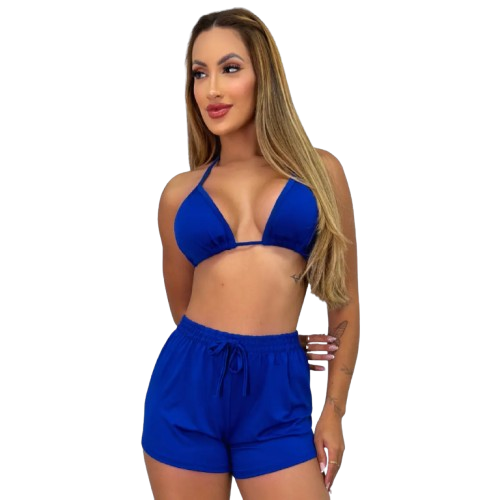 Conjunto Biquíni Short 3 Peças Tendência Saída Praia Piscina