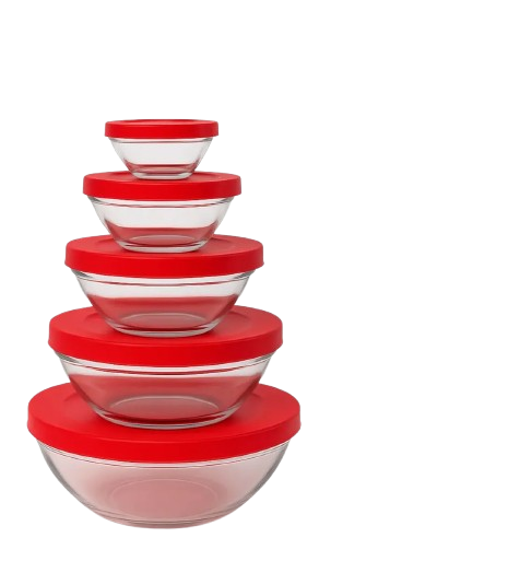 Jogo 5 Potes Bowls Vidro Hermetico Redondo Tigela Com Tampa