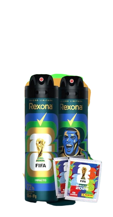 Kit Rexona Men Antitranspirante Aerossol Impacto + Invisible Antibac 150ml + 2 Pacotes de Figurinhas - Edição Limitada Copa do Mundo da FIFA 26