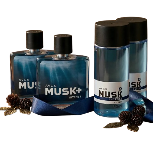 Kit Musk Intense 4 Itens: 2 Deo Colonia Intense 75ml + 2 Body Splash Intense 150ml