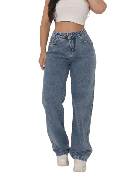 Calça Jeans Feminina Wide Leg Marmorizada 100% Algodão