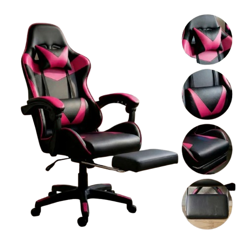 Cadeira Escritório Gamer Ergonômica Reclinável Com Apoio dos Pés Em Couro Azul Led Tools
