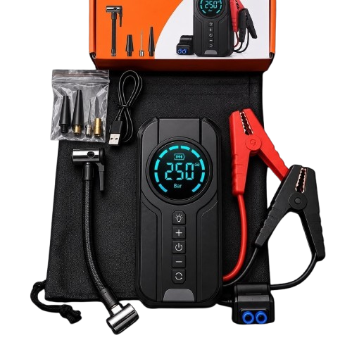 Mini Compressor De Ar Portátil Bateria Emergência Ignição Automotiva Potente Preto Compacto