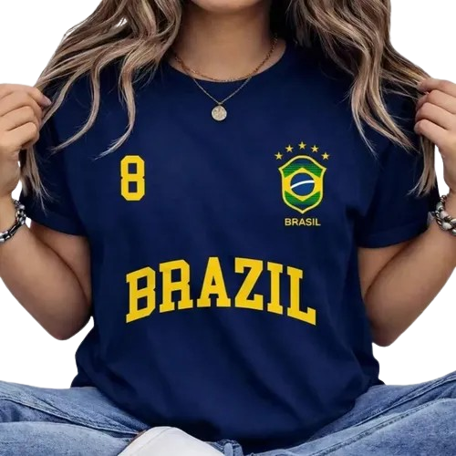 Blusa Feminina Brasil Hexa T-shirt Verão Manga Curta Algodão