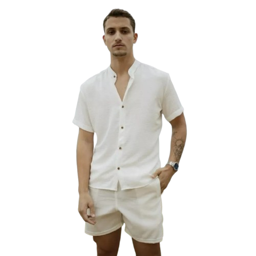 camisa-social-masculina-manga-curta-gola-padre-slim-premium - Imagem