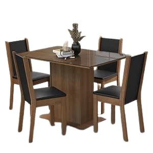 Conjunto Sala de Jantar Mesa Tampo de Vidro 4 Cadeiras Rustic/preto Martina Madesa