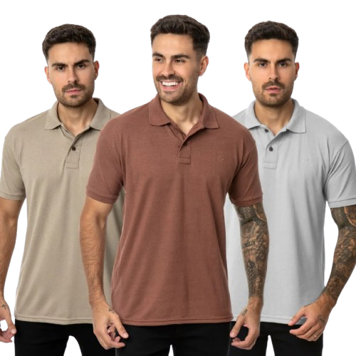 kit-3-camisas-masculinas-polo-piquet-casual-alta-qualidade - Imagem
