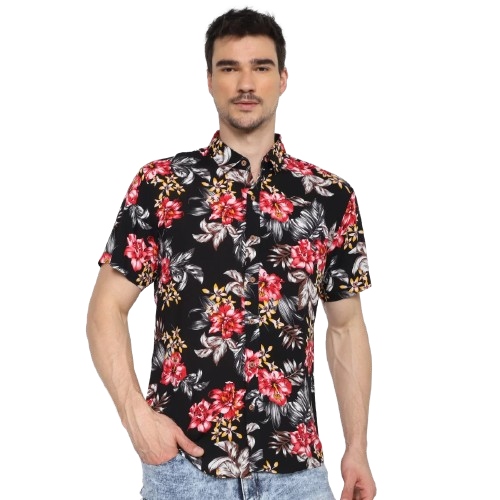 camisa-social-black-river-floral-masculina-preto - Imagem