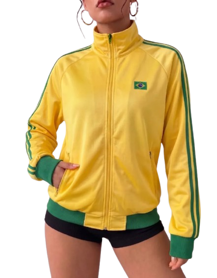 Jaqueta Feminina Brasil Gola Alta Zíper Moda Copa Do Mundo