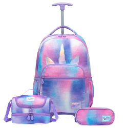 kit-mochila-de-rodinha-infantil-bolsa-escolar-unicornio-lancheira-termica-estojo-polo-one - Imagem