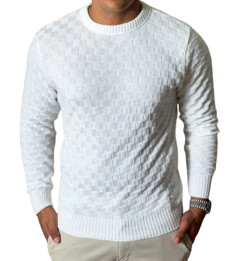 Suéter Masculino Lã Tricot Manga Longa Xadrez Blusa De Frio