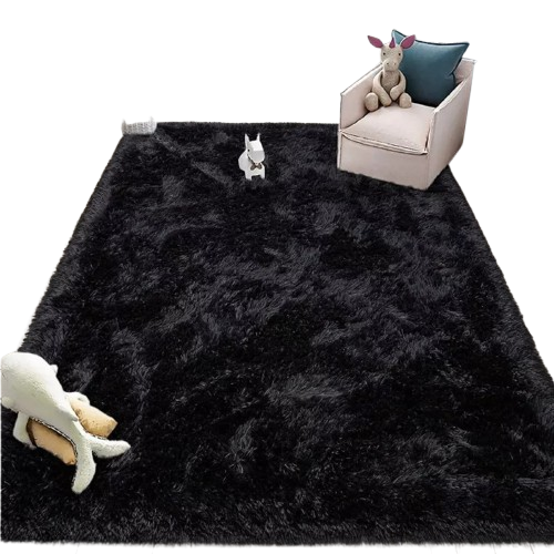 Tapete Decorativo Felpudo 2,00x1,50 Sala Quarto Escritório Cor Preto Pelo Alto Casa Laura Enxovais