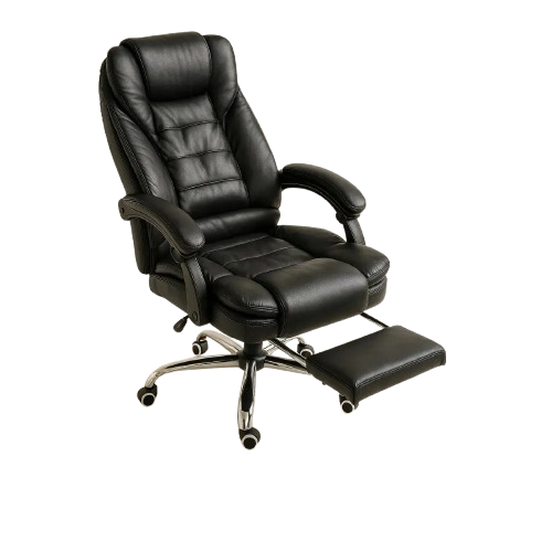 Cadeira Escritório Presidente MULLTX Preta Ergonômica com Apoio de Pés e Couro Sintético
