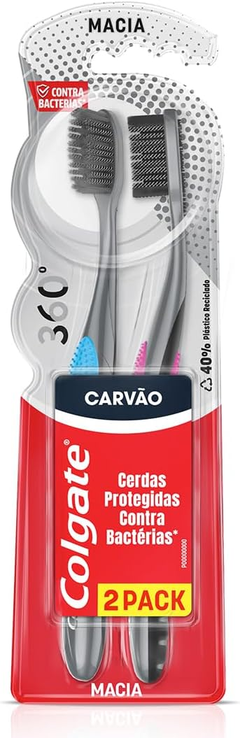 Escova Dental Colgate 360º Preto, Pacote com 2 unidades