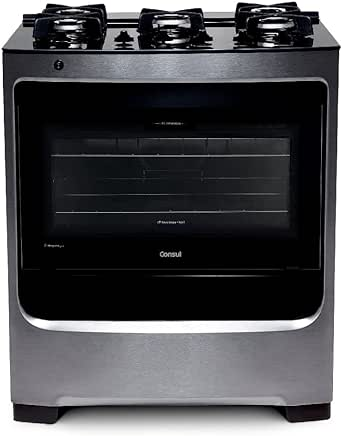 Fogão Consul 5 bocas cor Inox com mesa de vidro e grade de ferro fundido - CFS5VAR BIVOLT