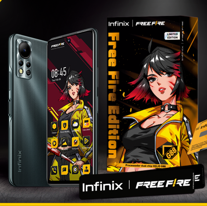 Smartphone Infinix Free Fire Limited Edition, 128GB, 6GB RAM, Câmera Tripla  até 50 MP, Bateria de 5000mAh, Tela 6,78” de 90Hz Full HD, Dual Chip –  Preto