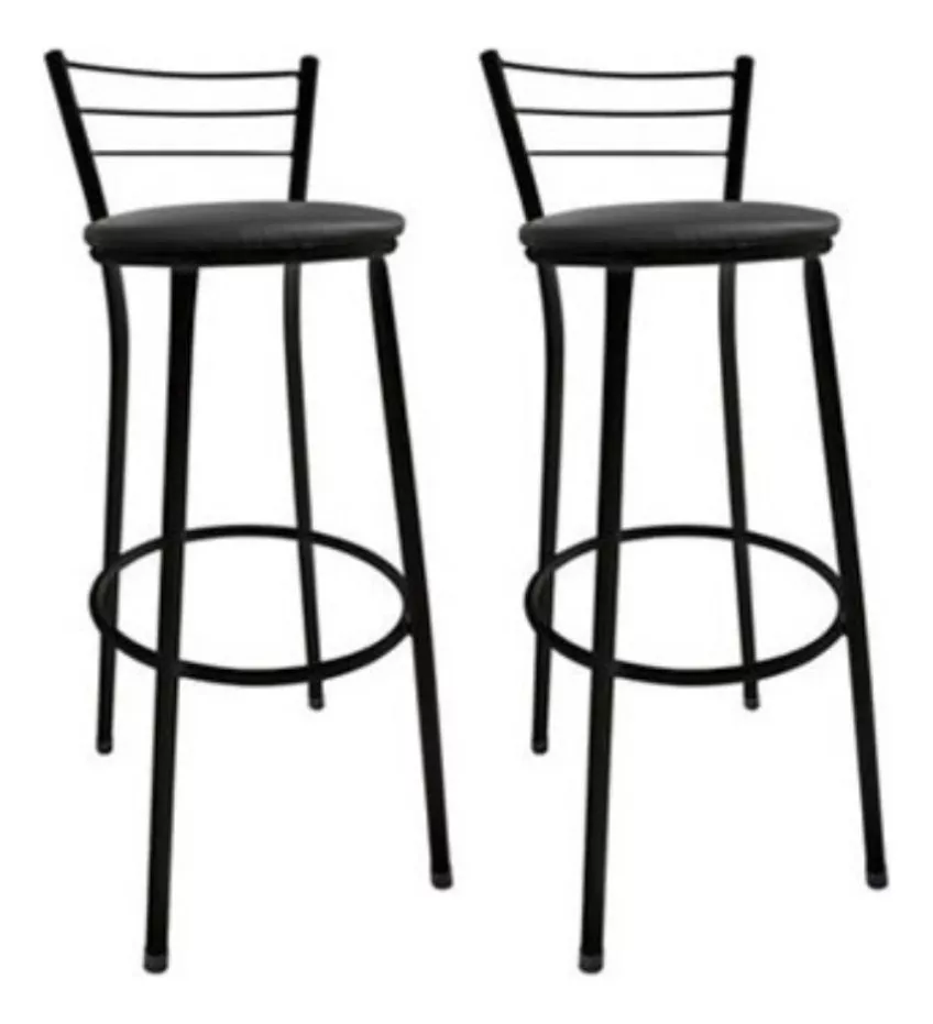 Itagold Kit 2 Banquetas Altas Flórida 70 cm com Encosto Couro Sintético Estrutura Aço Preto